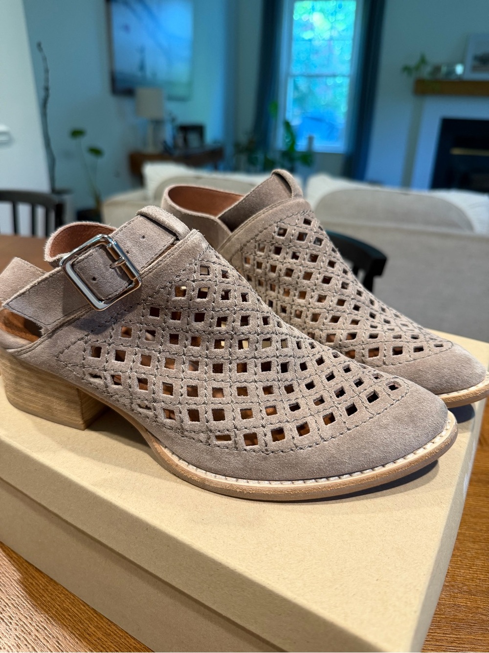 Jeffrey Campbell Taupe Perforated Suede Slingback Booties
